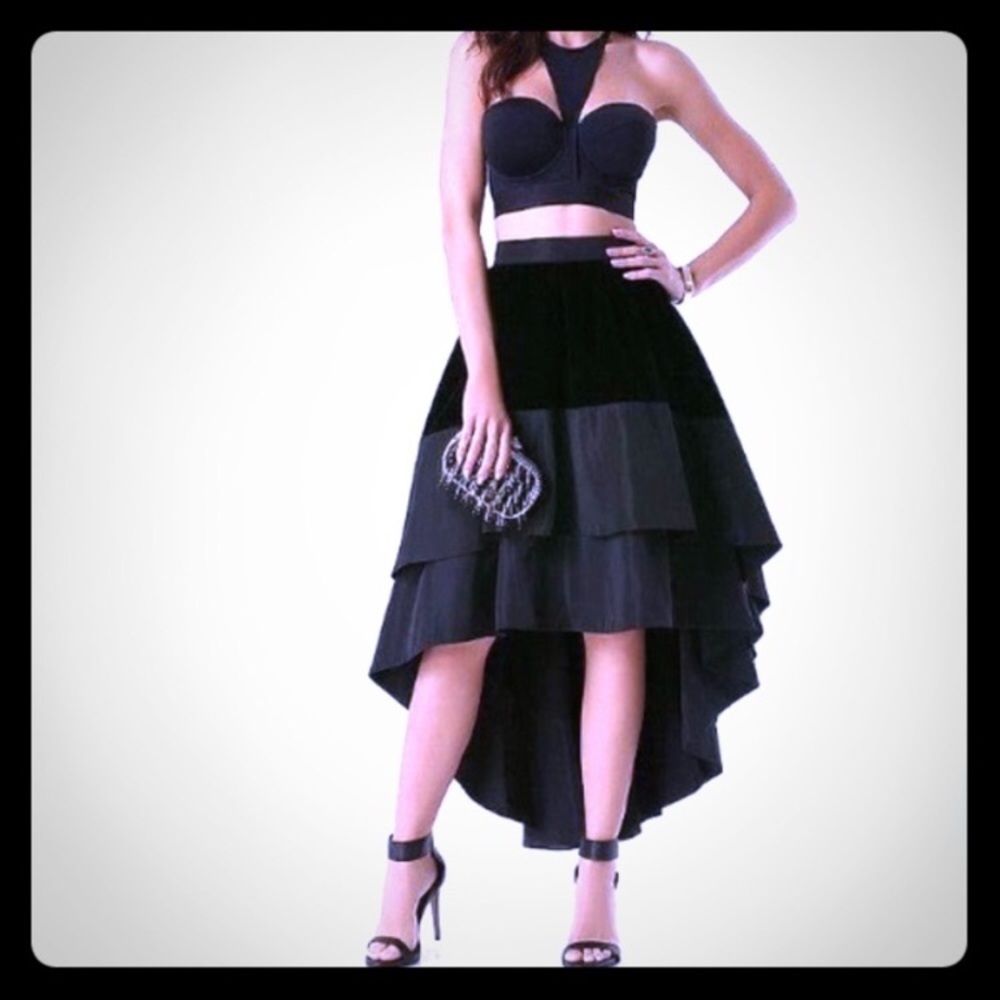 NWT Bebe Hi Lo Low Drama Velvet Skirt 0 XS XXS